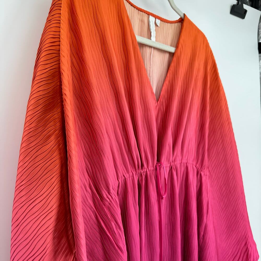 Jonathan Simkhai Augustine Coverup Kaftan Size S Tangerine Pink Pleated Fairy - Picture 9 of 14